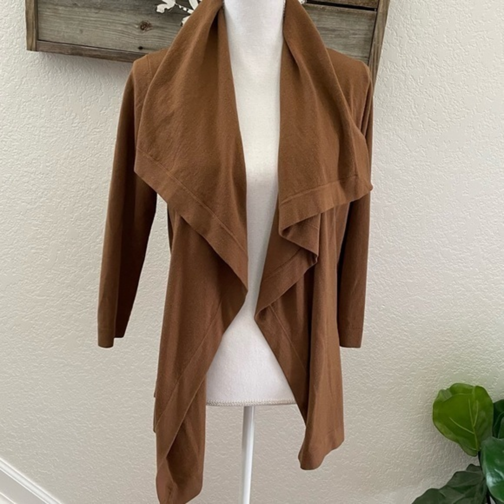 Theory Maritza brown lightweight wool draped cardigan sweater L